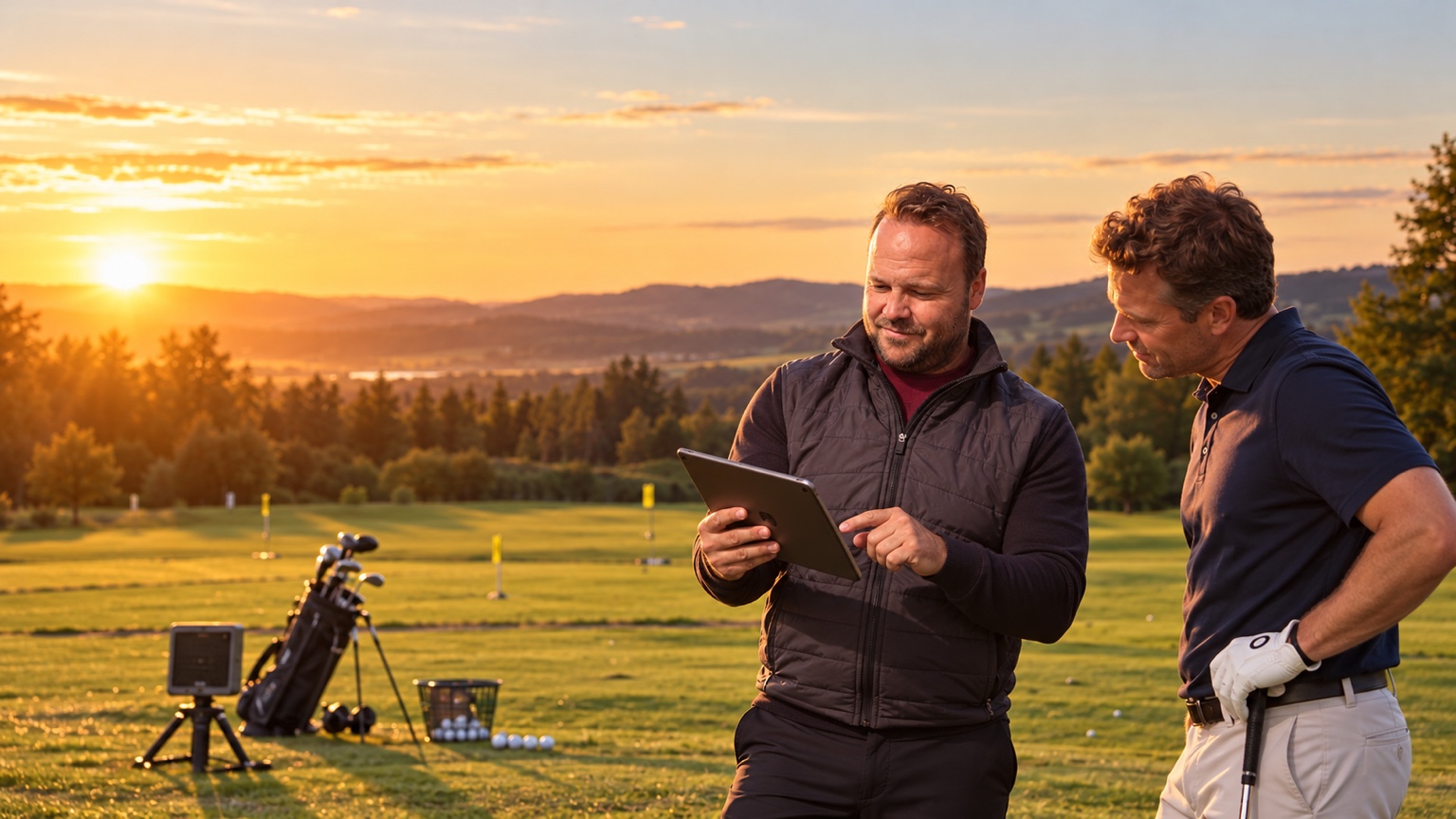 Darren Hillier zeigt eine Videoanalyse auf dem Golfplatz